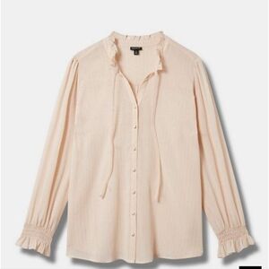 Crinkle Chiffon Button Up Mock Neck Blouse
